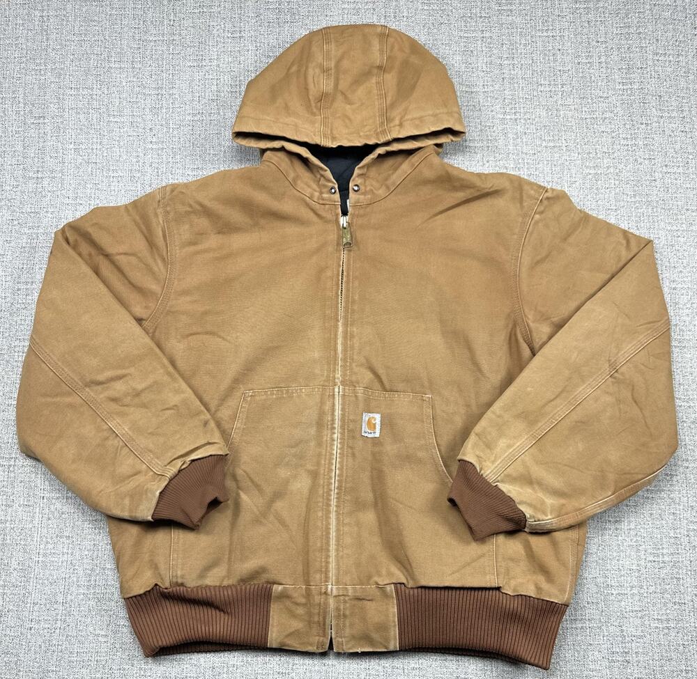 Carhartt Jacket Mens Large J140 BRN Hooded Quilted Lined Made USA Workwear